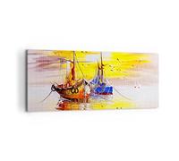 Deco Cadre Décoration Salon Bateaux soleil mer voyage Moderne Impression sur Toile 120x50cm Image Tableau Decoration Murale Chambre Panoramique Art Wall Grand Tableaux Decoratifs Muraux AB120x50-2882