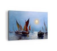 Deco Cadre Décoration Salon Bateaux soleil pêcheurs pêche Moderne Impression sur Toile 120x80cm Image Tableau Decoration Murale Chambre Horizontal Art Wall Tableaux Decoratifs Muraux AA120x80-2957