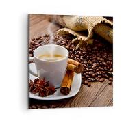 Deco Cadre Décoration Salon Café noir déjeuner chocolat Moderne Impression sur Toile 50x50cm Image Tableau Decoration Murale Chambre Cuisine Carré Art Wall Tableaux Decoratifs Muraux AC50x50-2152