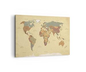 Deco Cadre Décoration Salon carte monde pays Moderne Impression sur Toile 120x80cm Image Tableau Decoration Murale Chambre Cuisine Horizontal Art Wall Grand Tableaux Decoratifs Muraux AA120x80-3861