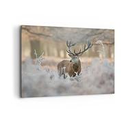 Deco Cadre Décoration Salon cerf forêt nature Moderne Impression sur Toile 120x80cm Image Tableau Decoration Murale Chambre Cuisine Horizontal Art Wall Grand Tableaux Decoratifs Muraux AA120x80-3744