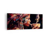 Deco Cadre Décoration Salon Chaman Indien Ayahuasca Moderne Impression sur Toile 120x50cm Image Tableau Decoration Murale Chambre Panoramique Art Wall Grand Tableaux Decoratifs Muraux AB120x50-5744