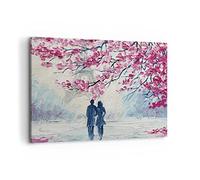 Deco Cadre Décoration Salon Couple Paris Arbre Moderne Impression sur Toile 120x80cm Image Tableau Decoration Murale Chambre Cuisine Horizontal Art Wall Grand Tableaux Decoratifs Muraux AA120x80-4211