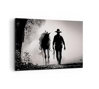 Deco Cadre Décoration Salon Cowboy Cheval Ombragé Moderne Impression sur Toile 120x80cm Image Tableau Decoration Murale Chambre Horizontal Art Wall Grand Tableaux Decoratifs Muraux AA120x80-4620