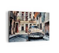 Deco Cadre Décoration Salon Cubain Voiture Immeubles Moderne Impression sur Toile 120x80cm Image Tableau Decoration Murale Chambre Horizontal Art Wall Grand Tableaux Decoratifs Muraux AA120x80-4413