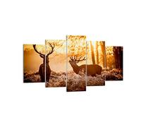 Deco Cadre Décoration Salon Deer bruyère animaux Moderne Impression sur Toile 160x85cm Image Tableau Decoration Murale Chambre Triptyque 5 parties Art Wall Tableaux Decoratifs Muraux EA160x85-3043