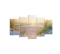 Deco Cadre Décoration Salon dune plage mer Moderne Impression sur Toile 160x85cm Image Tableau Decoration Murale Chambre Triptyque 5 parties Art Wall Grand Tableaux Decoratifs Muraux EA160x85-3989