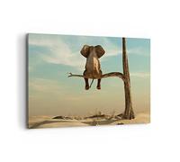 Deco Cadre Décoration Salon Éléphant S'asseyant Branche Moderne Impression sur Toile 120x80cm Image Tableau Decoration Murale Chambre Horizontal Art Wall Tableaux Decoratifs Muraux AA120x80-4557