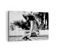 Deco Cadre Décoration Salon Femme Chapeau Piscine Moderne Impression sur Toile 120x80cm Image Tableau Decoration Murale Chambre Horizontal Art Wall Grand Tableaux Decoratifs Muraux AA120x80-5265
