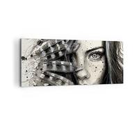 Deco Cadre Décoration Salon Femme Plumes Lèvres art. Moderne Impression sur Toile 120x50cm Image Tableau Decoration Murale Chambre Panoramique Art Wall Grand Tableaux Decoratifs Muraux AB120x50-2874
