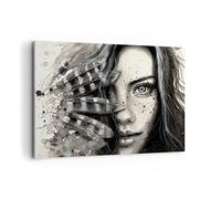 Deco Cadre Décoration Salon Femme Plumes Lèvres art. Moderne Impression sur Toile 120x80cm Image Tableau Decoration Murale Chambre Horizontal Art Wall Grand Tableaux Decoratifs Muraux AA120x80-2874