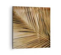 Deco Cadre Décoration Salon Feuille Or Plante Moderne Impression sur Toile 50x50cm Image Tableau Decoration Murale Chambre Cuisine Carré Art Wall Decor Petit Tableaux Decoratifs Muraux AC50x50-5041