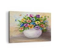 Deco Cadre Décoration Salon Fleurs Bouquet Vase coloré Moderne Impression sur Toile 120x80cm Image Tableau Decoration Murale Chambre Horizontal Art Wall Grand Tableaux Decoratifs Muraux AA120x80-2915