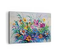Deco Cadre Décoration Salon Fleurs Les Couleurs Empâtement Moderne Impression sur Toile 120x80cm Image Tableau Decoration Murale Chambre Horizontal Art Wall Tableaux Decoratifs Muraux AA120x80-4521