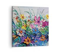 Deco Cadre Décoration Salon Fleurs Les Couleurs Empâtement Moderne Impression sur Toile 50x50cm Image Tableau Decoration Murale Chambre Cuisine Carré Art Wall Tableaux Decoratifs Muraux AC50x50-4521