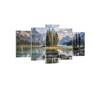 Deco Cadre Décoration Salon Lac Paysage Nature Moderne Impression sur Toile 160x85cm Image Tableau Decoration Murale Chambre Triptyque 5 parties Art Wall Tableaux Decoratifs Muraux EA160x85-4133