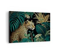 Deco Cadre Décoration Salon Léopard Jungle Tropical Moderne Impression sur Toile 120x80cm Image Tableau Decoration Murale Chambre Horizontal Art Wall Grand Tableaux Decoratifs Muraux AA120x80-5720
