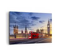 Deco Cadre Décoration Salon Londres bus Moderne Impression sur Toile 120x80cm Image Tableau Decoration Murale Chambre Cuisine Horizontal Art Wall Decor Grand Tableaux Decoratifs Muraux AA120x80-3592
