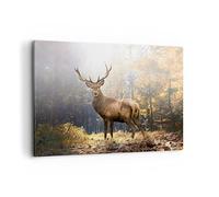 Deco Cadre Décoration Salon Lumière Cerf Forêt Moderne Impression sur Toile 120x80cm Image Tableau Decoration Murale Chambre Cuisine Horizontal Art Wall Grand Tableaux Decoratifs Muraux AA120x80-4452