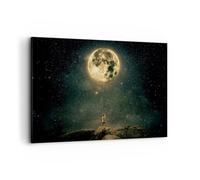 Deco Cadre Décoration Salon Lune Étoiles Imagination Moderne Impression sur Toile 120x80cm Image Tableau Decoration Murale Chambre Horizontal Art Wall Grand Tableaux Decoratifs Muraux AA120x80-5249