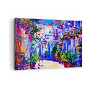 Deco Cadre Décoration Salon Maison fleurs rue ciel Moderne Impression sur Toile 120x80cm Image Tableau Decoration Murale Chambre Horizontal Art Wall Grand Tableaux Decoratifs Muraux AA120x80-2850