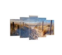 Deco Cadre Décoration Salon mer plage dune Moderne Impression sur Toile 160x85cm Image Tableau Decoration Murale Chambre Triptyque 5 parties Art Wall Grand Tableaux Decoratifs Muraux EA160x85-3612