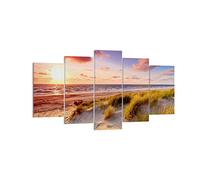 Deco Cadre Décoration Salon mer plage dune Moderne Impression sur Toile 160x85cm Image Tableau Decoration Murale Chambre Triptyque 5 parties Art Wall Grand Tableaux Decoratifs Muraux EA160x85-3540