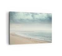 Deco Cadre Décoration Salon Mer Plage Marcher Moderne Impression sur Toile 120x80cm Image Tableau Decoration Murale Chambre Cuisine Horizontal Art Wall Grand Tableaux Decoratifs Muraux AA120x80-5931