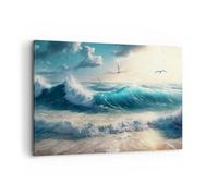 Deco Cadre Décoration Salon Mer Vagues Bord De Mer Moderne Impression sur Toile 120x80cm Image Tableau Decoration Murale Chambre Horizontal Art Wall Grand Tableaux Decoratifs Muraux AA120x80-5780