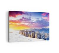Deco Cadre Décoration Salon montagnes neige hiver Moderne Impression sur Toile 120x80cm Image Tableau Decoration Murale Chambre Horizontal Art Wall Grand Tableaux Decoratifs Muraux AA120x80-3605
