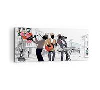 Deco Cadre Décoration Salon Musique instruments rue ville Moderne Impression sur Toile 120x50cm Image Tableau Decoration Murale Chambre Panoramique Art Wall Tableaux Decoratifs Muraux AB120x50-2933