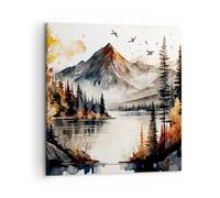 Deco Cadre Décoration Salon Nature Voir Montagnes Moderne Impression sur Toile 50x50cm Image Tableau Decoration Murale Chambre Cuisine Carré Art Wall Decor Tableaux Decoratifs Muraux AC50x50-5783