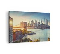 Deco Cadre Décoration Salon New York pont Moderne Impression sur Toile 120x80cm Image Tableau Decoration Murale Chambre Cuisine Horizontal Art Wall Grand Tableaux Decoratifs Muraux AA120x80-4047