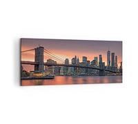 Deco Cadre Décoration Salon Nouveau york pont nuit Moderne Impression sur Toile 120x50cm Image Tableau Decoration Murale Chambre Panoramique Art Wall Grand Tableaux Decoratifs Muraux AB120x50-4048