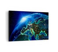 Deco Cadre Décoration Salon Nuit espace monde vue Moderne Impression sur Toile 120x80cm Image Tableau Decoration Murale Chambre Horizontal Art Wall Grand Tableaux Decoratifs Muraux AA120x80-2816