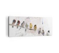 Deco Cadre Décoration Salon Oiseaux Canaries Branche Moderne Impression sur Toile 120x50cm Image Tableau Decoration Murale Chambre Panoramique Art Wall Grand Tableaux Decoratifs Muraux AB120x50-4175