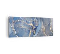 Deco Cadre Décoration Salon Or bleu peinture Moderne Impression sur Toile 120x50cm Image Tableau Decoration Murale Chambre Cuisine Panoramique Art Wall Grand Tableaux Decoratifs Muraux AB120x50-5029