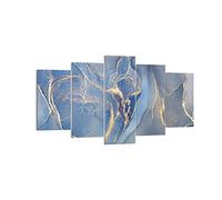 Deco Cadre Décoration Salon Or bleu peinture Moderne Impression sur Toile 160x85cm Image Tableau Decoration Murale Chambre Triptyque 5 parties Art Wall Grand Tableaux Decoratifs Muraux EA160x85-5029