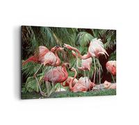 Deco Cadre Décoration Salon Palmiers Troupeau Flamants Roses Moderne Impression sur Toile 120x80cm Image Tableau Decoration Murale Chambre Horizontal Art Wall Tableaux Decoratifs Muraux AA120x80-4804