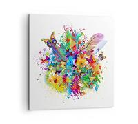 Deco Cadre Décoration Salon Papillon couleur fleur composition Moderne Impression sur Toile 50x50cm Image Tableau Decoration Murale Chambre Carré Art Wall Tableaux Decoratifs Muraux AC50x50-2840