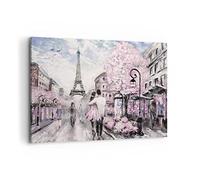 Deco Cadre Décoration Salon Paris Chemin Illustration eiffle Moderne Impression sur Toile 120x80cm Image Tableau Decoration Murale Chambre Horizontal Art Wall Tableaux Decoratifs Muraux AA120x80-3149