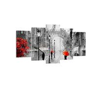 Deco Cadre Décoration Salon Paris ville maison Moderne Impression sur Toile 160x85cm Image Tableau Decoration Murale Chambre Triptyque 5 parties Art Wall Tableaux Decoratifs Muraux EA160x85-3942