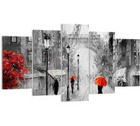 Deco Cadre Décoration Salon Paris ville maison Moderne Impression sur Toile Image Tableau Decoration Murale Chambre Triptyque 5 parties Art Wall Tableaux Decor 150 x 80 cm. (sans cadre)