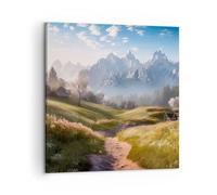 Deco Cadre Décoration Salon Paysage De Montagne Chemin Alpes Moderne Impression sur Toile 50x50cm Image Tableau Decoration Murale Chambre Carré Art Wall Tableaux Decoratifs Muraux AC50x50-5404