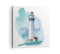 Deco Cadre Décoration Salon Phare Bord De Mer Dessin Moderne Impression sur Toile 50x50cm Image Tableau Decoration Murale Chambre Cuisine Carré Art Wall Decor Tableaux Decoratifs Muraux AC50x50-5269