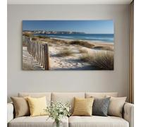 Deco Cadre Décoration Salon Plage De Sable Blanc Impression sur Toile 90L x 60W cm Image Tableau Murale Chambre Cuisine Photographie De Nature Océan Horizontal Art Wall Tableaux Decoratifs Muraux