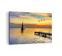 Deco Cadre Décoration Salon Plage paysage eau pont Moderne Impression sur Toile 120x80cm Image Tableau Decoration Murale Chambre Horizontal Art Wall Grand Tableaux Decoratifs Muraux AA120x80-2535