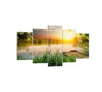 Deco Cadre Décoration Salon pont lac Moderne Impression sur Toile 160x85cm Image Tableau Decoration Murale Chambre Cuisine Triptyque 5 parties Art Wall Grand Tableaux Decoratifs Muraux EA160x85-3914