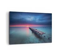 Deco Cadre Décoration Salon Pont Mer Paysage Moderne Impression sur Toile 120x80cm Image Tableau Decoration Murale Chambre Cuisine Horizontal Art Wall Grand Tableaux Decoratifs Muraux AA120x80-4955