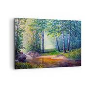 Deco Cadre Décoration Salon prairie eau arbre Moderne Impression sur Toile 120x80cm Image Tableau Decoration Murale Chambre Cuisine Horizontal Art Wall Grand Tableaux Decoratifs Muraux AA120x80-4063